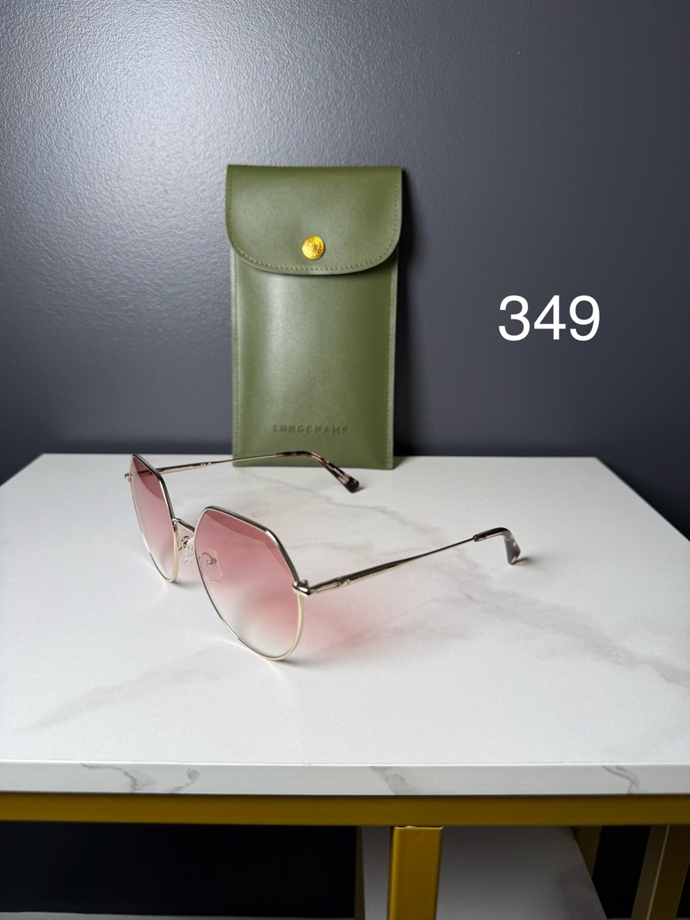 Longchamp Olive Sunglasses Case with Pink Gradient Lens Sunglasses